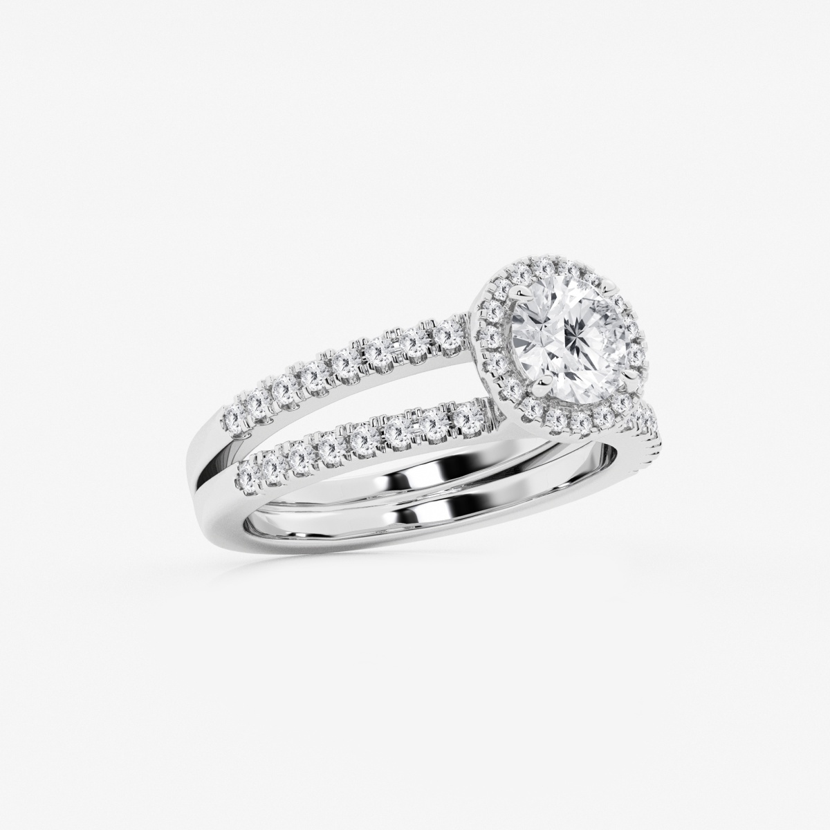 Additional Image 1 for  1 1/2 ctw Round Lab Grown Diamond Double Shank Halo Engagement Ring