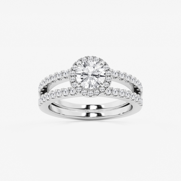 1 1/2 ctw Round Lab Grown Diamond Double Shank Halo Engagement Ring