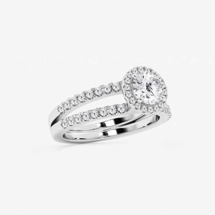 1 1/2 ctw Round Lab Grown Diamond Double Shank Halo Engagement Ring