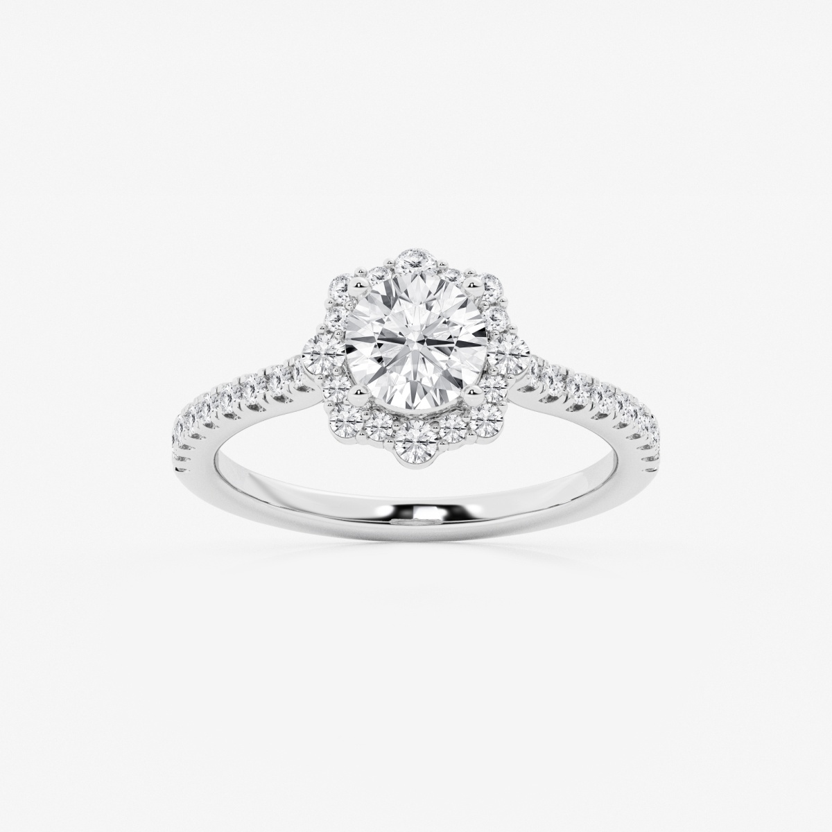 1 1/2 ctw Round Lab Grown Diamond Floral Halo Engagement Ring