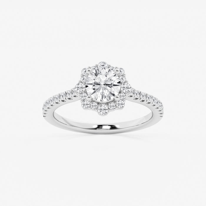 1 1/2 ctw Round Lab Grown Diamond Floral Halo Engagement Ring