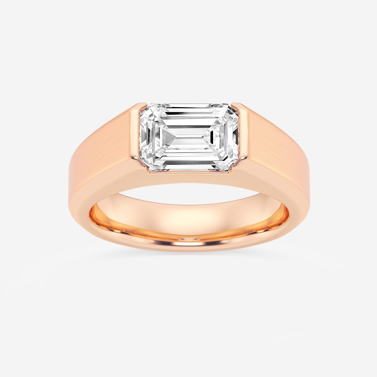 3 ctw Emerald Lab Grown Diamond Half Bezel Men\'s Solitaire Brushed Finish Wedding Band