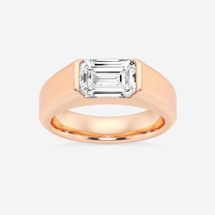 3 ctw Emerald Lab Grown Diamond Half Bezel Men\'s Solitaire Brushed Finish Wedding Band
