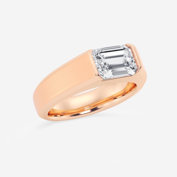 3 ctw Emerald Lab Grown Diamond Half Bezel Men\'s Solitaire Brushed Finish Wedding Band