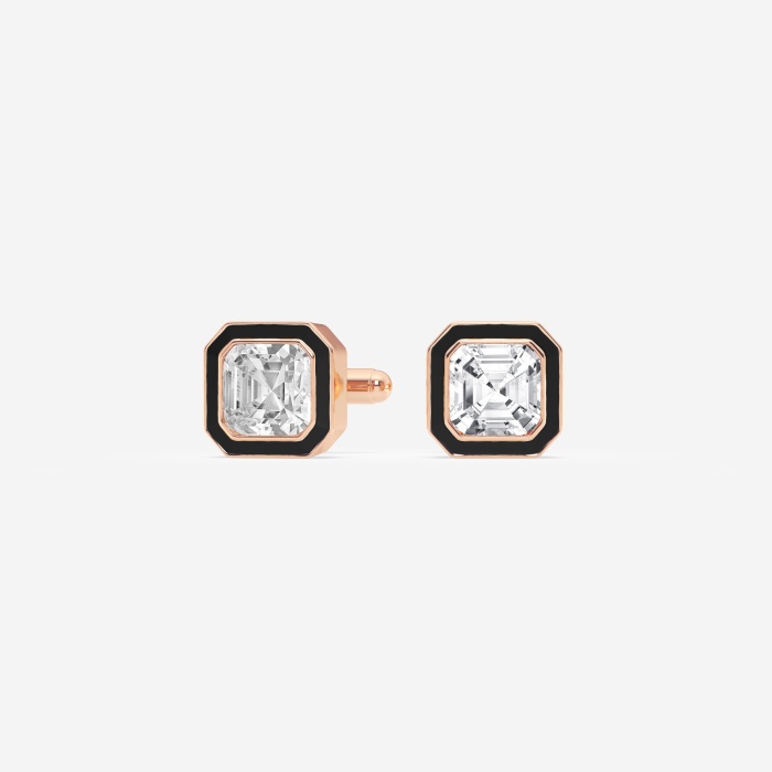 14 ctw Asscher Lab Grown Diamond Black Enamel Cufflinks