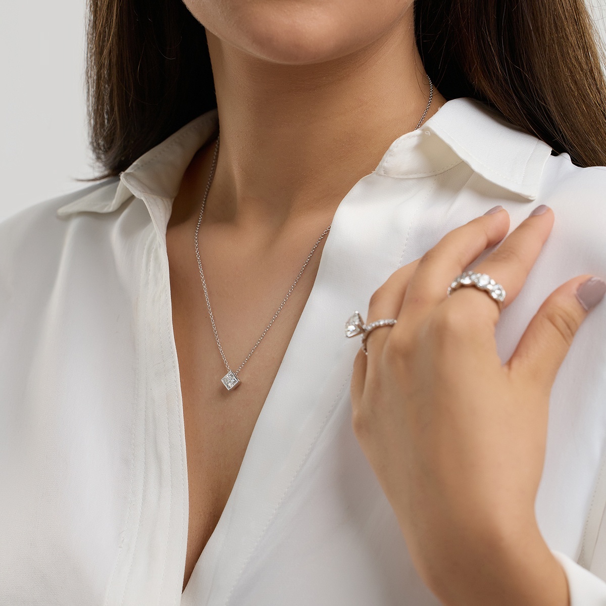Additional Image 2 for  1 ctw Princess Lab Grown Diamond Bezel Set Solitaire Pendant