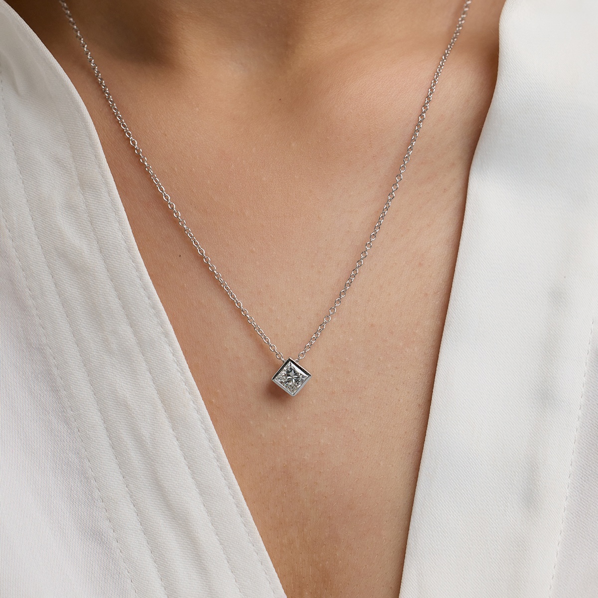 Additional Image 3 for  1 ctw Princess Lab Grown Diamond Bezel Set Solitaire Pendant