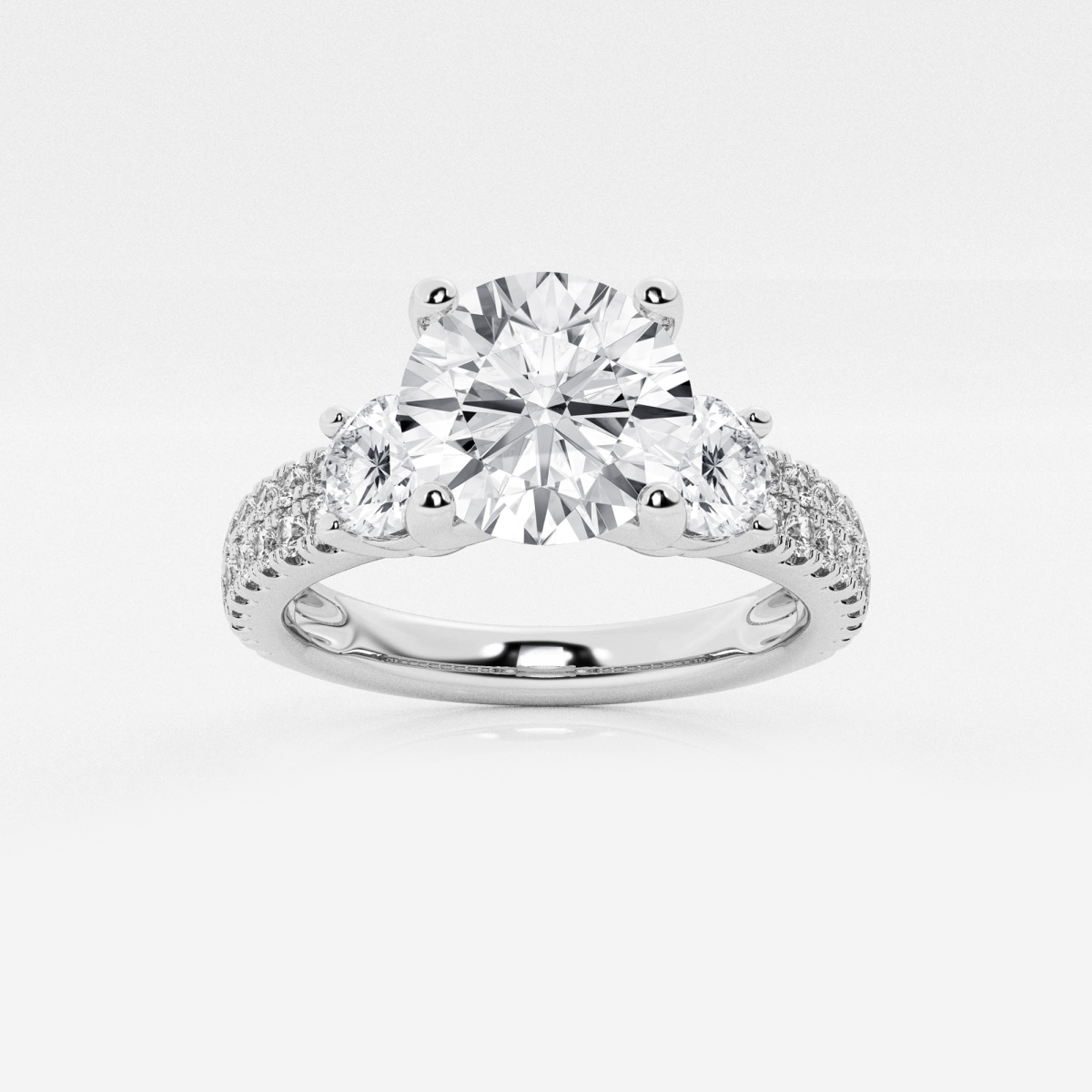 1 3/4 ctw Round Lab Grown Diamond Engagement Ring with Double Row Side Accents