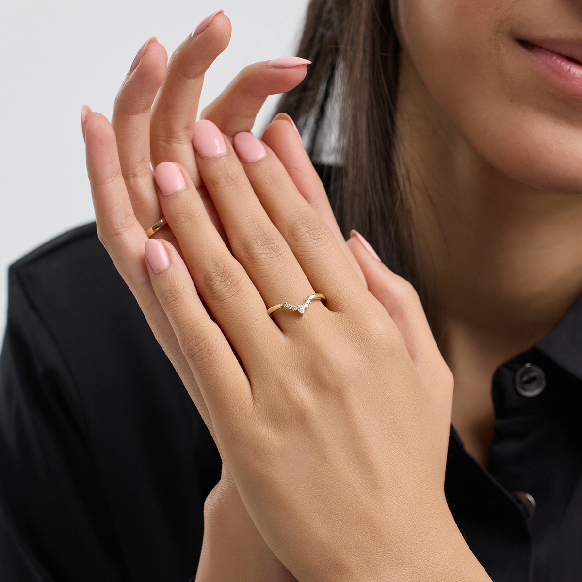 1/10 ctw Pear Lab Grown Diamond Crescent Shape Stackable Ring
