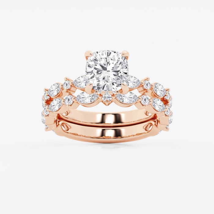 3 2/5 ctw Cushion Lab Grown Diamond Hidden Halo Bridal Set