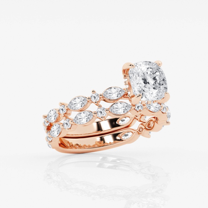 3 2/5 ctw Cushion Lab Grown Diamond Hidden Halo Bridal Set