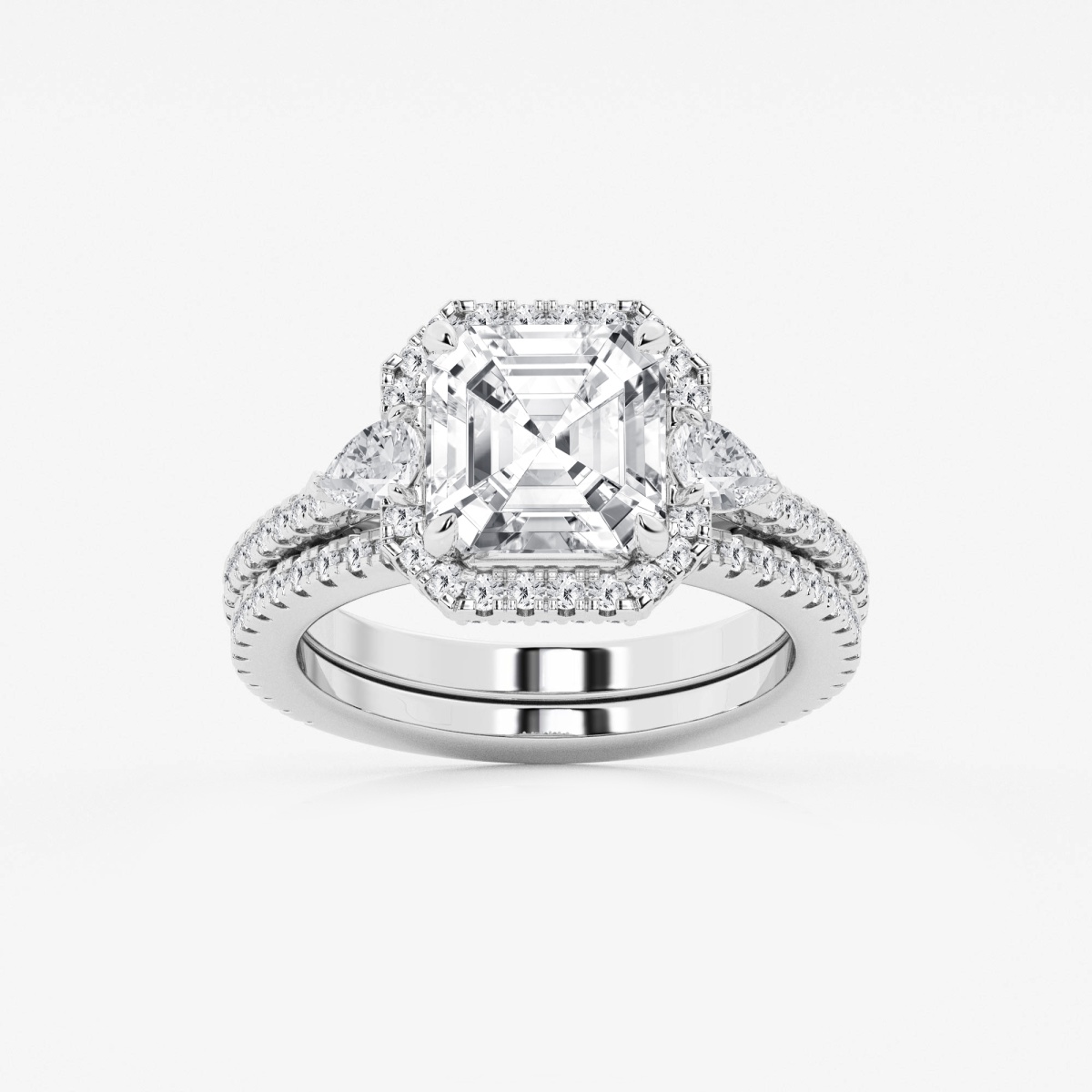 4 ctw Asscher Lab Grown Diamond Hidden Halo Bridal Set