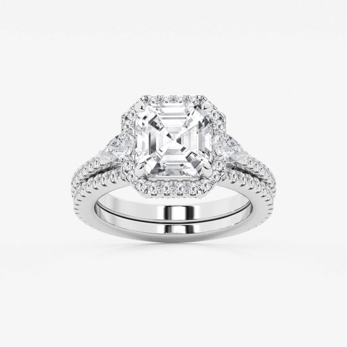 4 ctw Asscher Lab Grown Diamond Hidden Halo Bridal Set