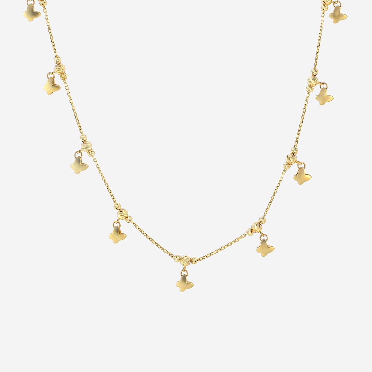 Plain Gold Bead and Butterfly Charms Station Necklace