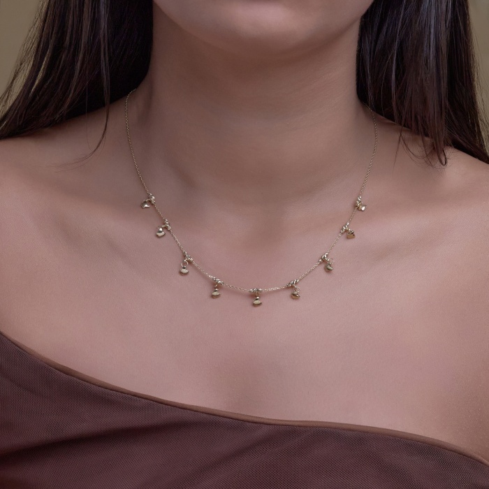 Plain Gold Bead and Butterfly Charms Station Necklace