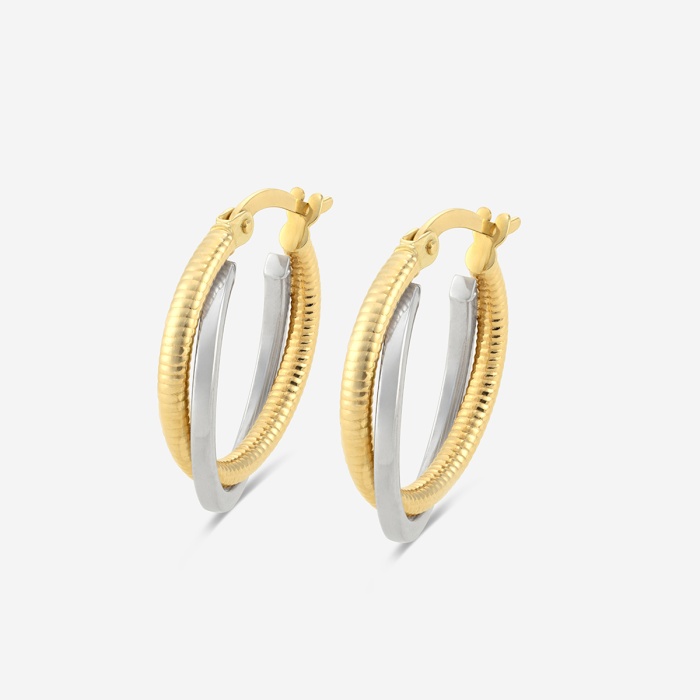 Plain and Textured Two Color Intertwined Hoop Earrings