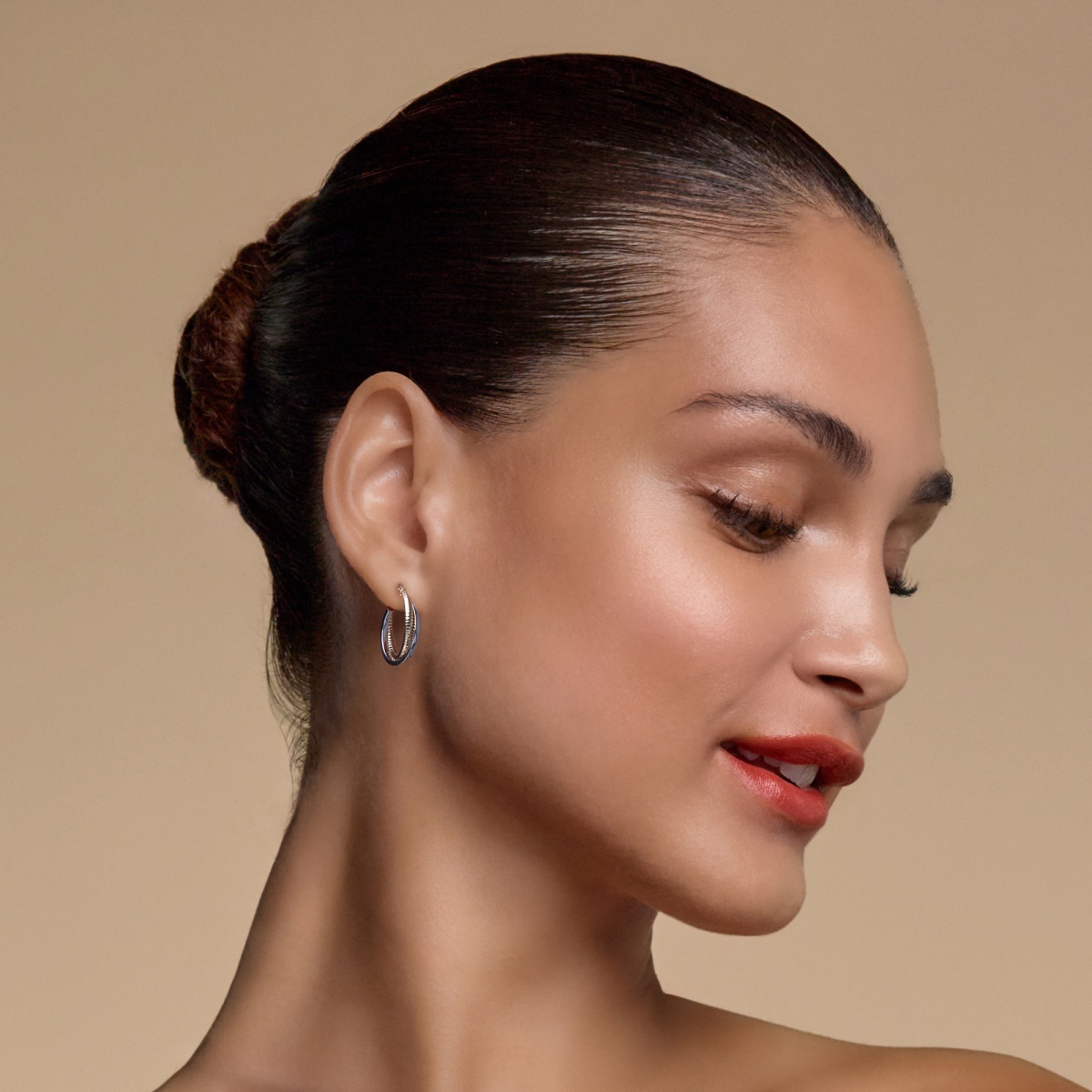 Plain and Textured Two Color Intertwined Hoop Earrings