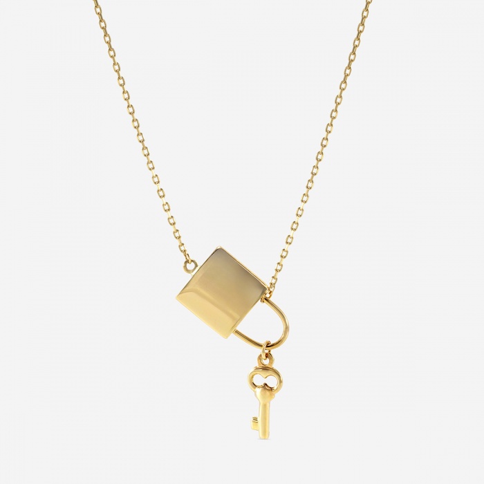 Plain Gold Lock and Key Necklace