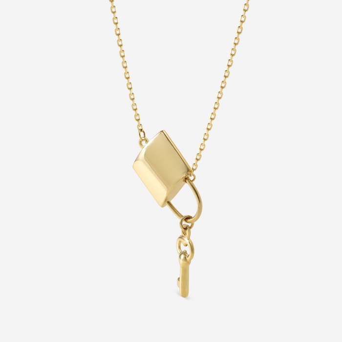 Plain Gold Lock and Key Necklace