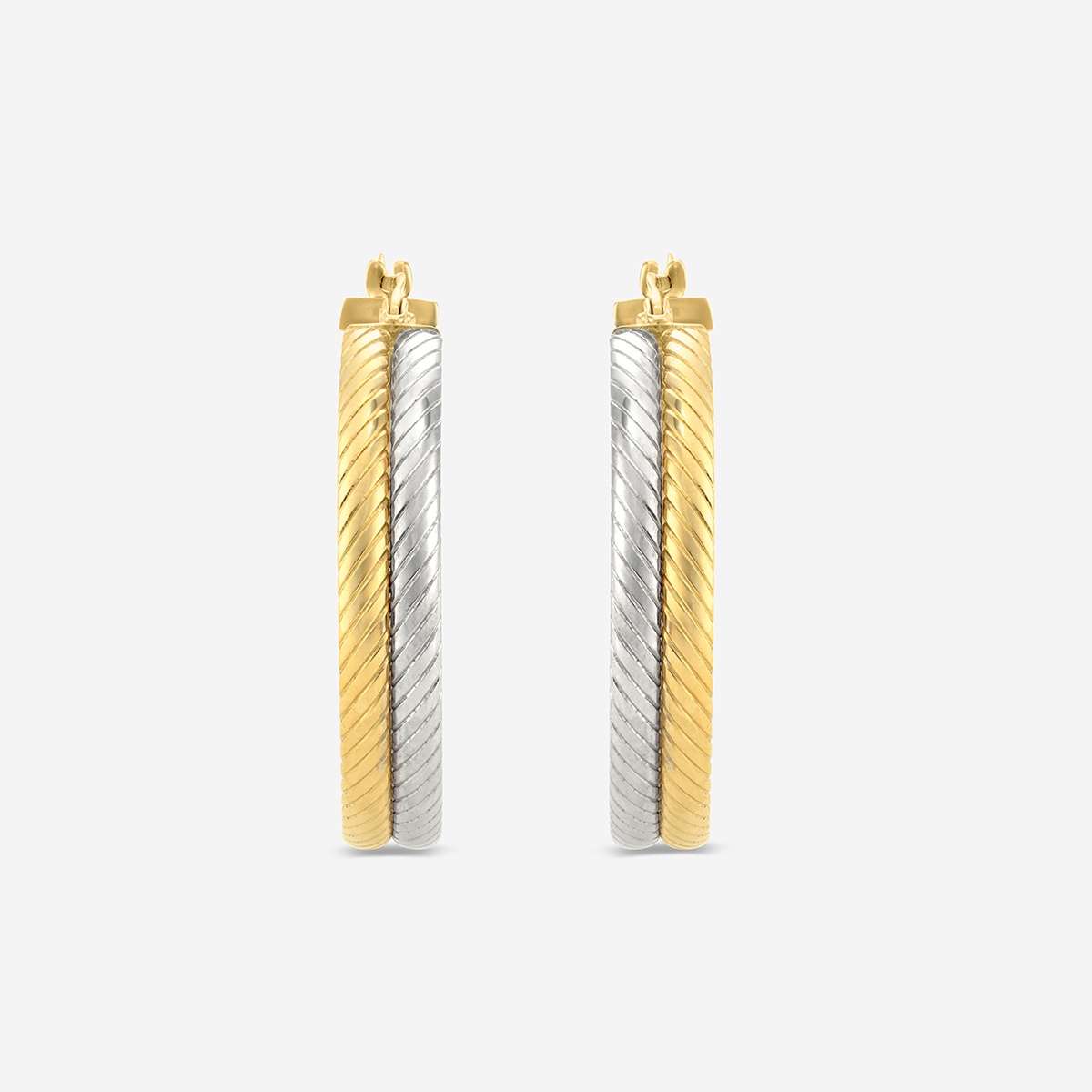 Additional Image 1 for  Double Row Texture Two Color Round Hoop Earrings