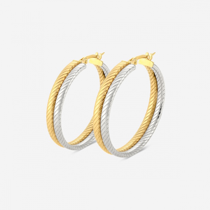 Double Row Texture Two Color Round Hoop Earrings