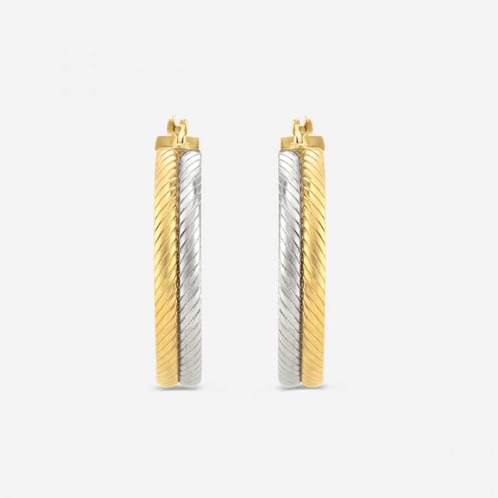 Double Row Texture Two Color Round Hoop Earrings